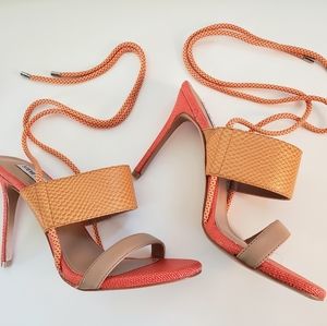 Steve Madden Orange and Tan Tie up open toed heels